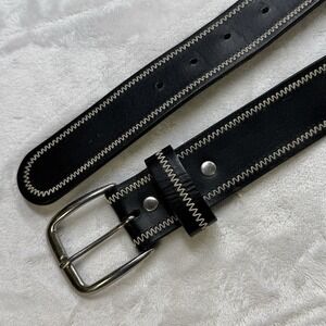Genuine Leather Belt Black Whip Stitch Western Style PHYS SCI M